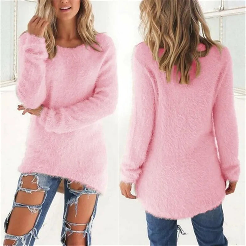 Sweater Woman autumn/winter 2022 Solid Color Long Sleeve O-neck Fleece Sweaters Women Fashion Dropshipping Sale CHD3059