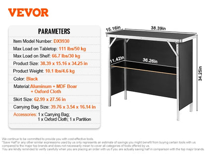 SucceBuy Folding Portable Bar Table Tradeshow Podium Table for Party Picnic Exhibition Include Carrying Case Storage Shelf Skirt