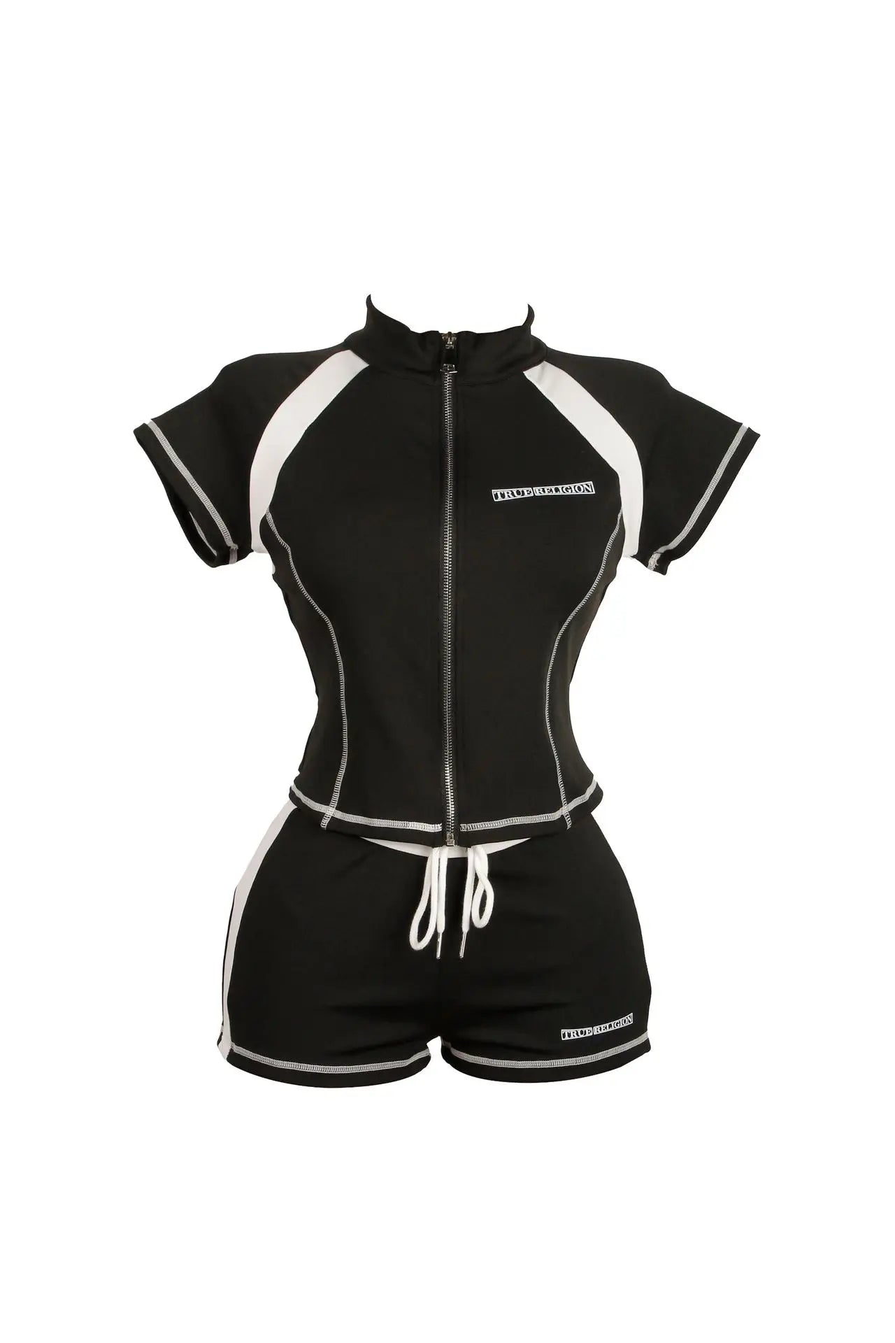2025 Summer European and American Street Spice Girl Style Zipper Cardigan Slim Casual Sports Short-sleeved T-shirt Top Set
