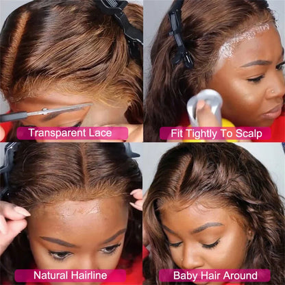 36 40 Inch Chocolate Brown 13x6 Human Hair Wigs Hd Lace Frontal Wig Colored Transparent Body Wave Brown Wig For Women 4x4 5x5