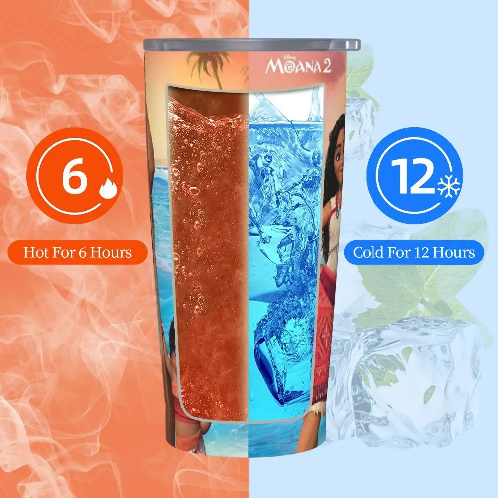 Moana and Pua Cartoon Movie Insulated Tumbler with Straws Stainless Steel Coffee Mugs Double Wall Car Bottle Cups 20oz