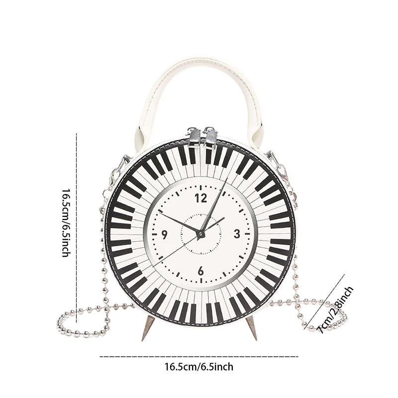Fashion Cross body Bags ladies Clock Shaped Leather black white Handbag for women