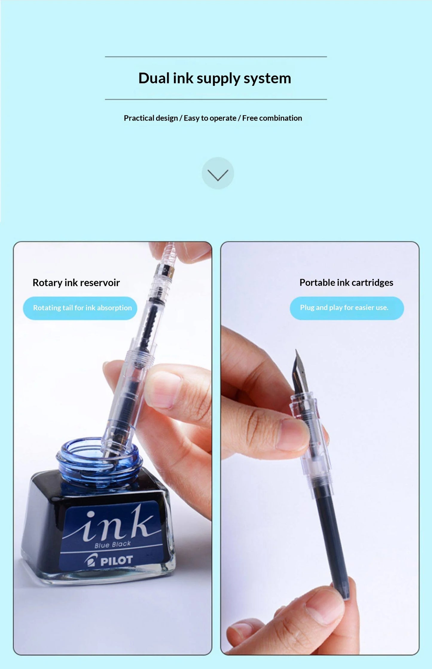 PILOT Kakuno Transparent Demo Student Fountain Pen,FKA-1SR Best for Practice,Calligraphy Available in EF/F/M Nibs Fun&Functional