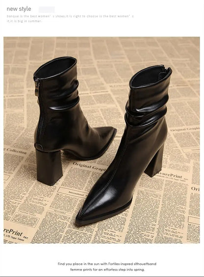 Autumn Womnen's High Heel Ankle Boots New Winter Plus Velvet Pointed Toe Chunky Heel Chelsea Boots for Women Heeled Sheos Dress