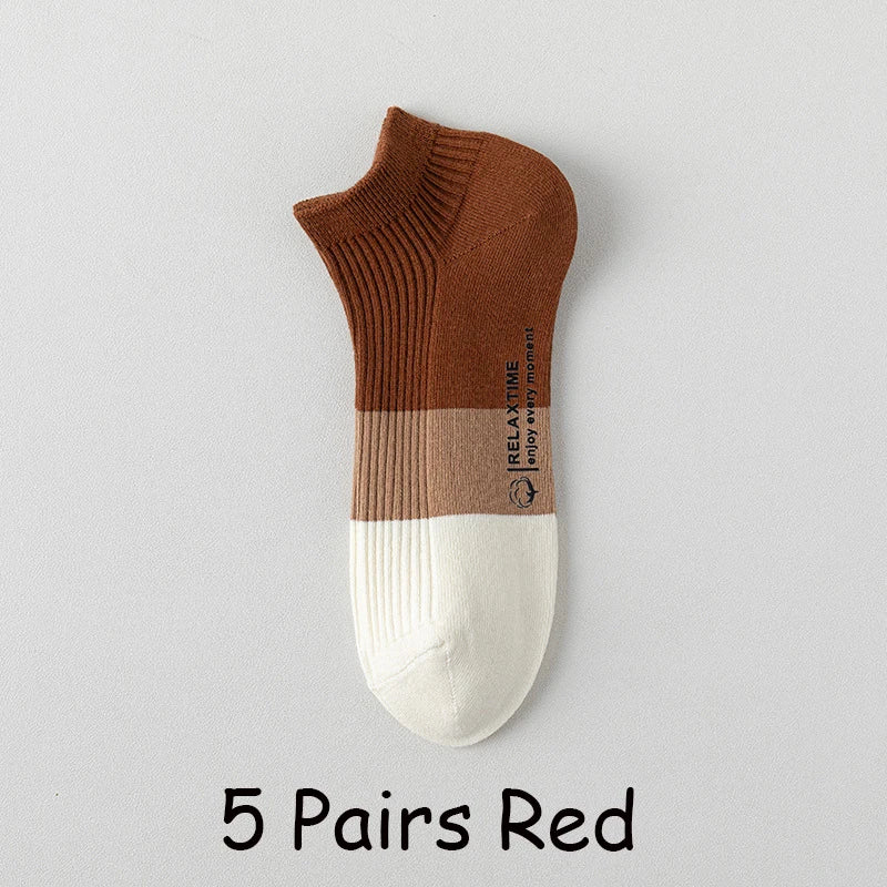 5 Pairs Men Cotton Ankle Socks Low Cut Breathable Comfortable Soft Thin Casual Sports Fashions Non-Slip Women Boat Short Socks