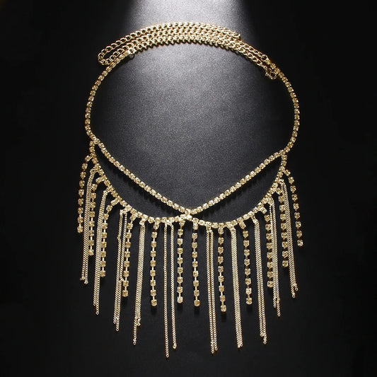 Fashion Rhinestone Tassel Mask Metal Chain Face Decoration Halloween Luxury Double-deck Crystal Veil Mask Belly Dance Jewelry
