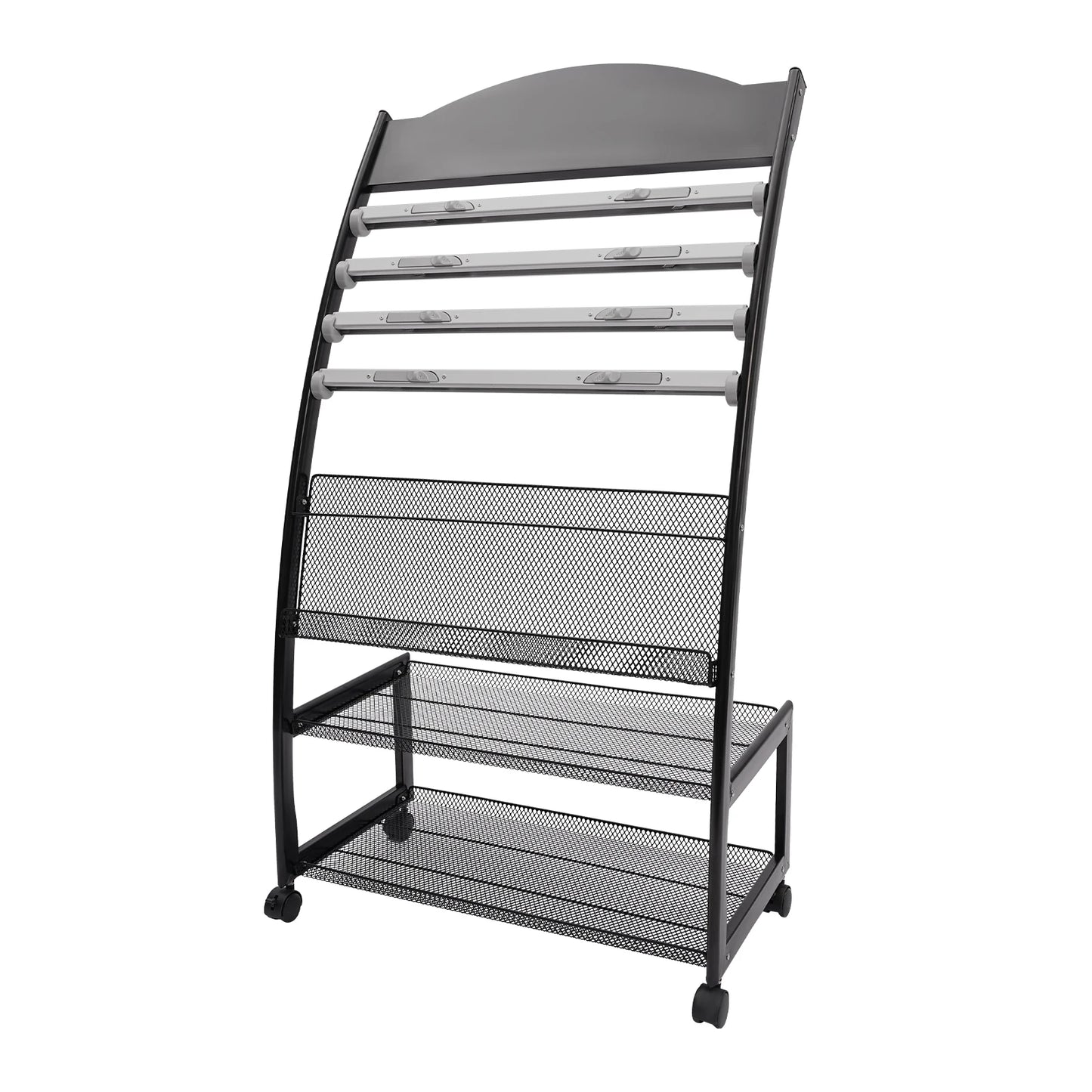 Aluminum Alloy Clip on Newspaper Rack, Magazine Display Rack, Magazine Rack, Brochure Display Rack - Black/White