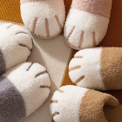 New Women's Winter Plush Slippers Cute Cat Paw Design Slippers Home Bedroom Indoor Shoes Men's Warm Comfortable Cotton Slippers