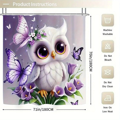 4pcs Owl Design 2D Flat Shower Curtain Set, Charming Bathroom Decor with Non-Slip Mat, Suitable for Various Home Scenarios