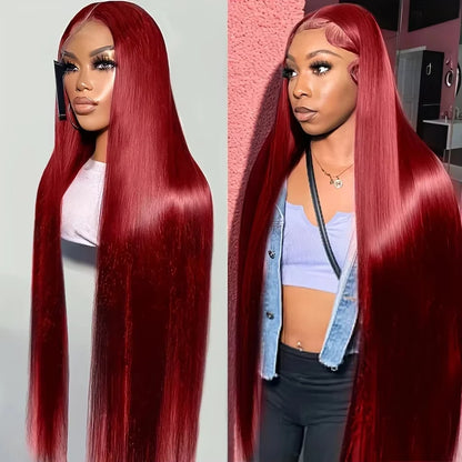 Bone Straight Human Hair Wigs Burgundy 13x6 Hd Lace Frontal Human Hair Wig 99j 13x4 Hd Lace Wigs 200% High Density 36 Inch