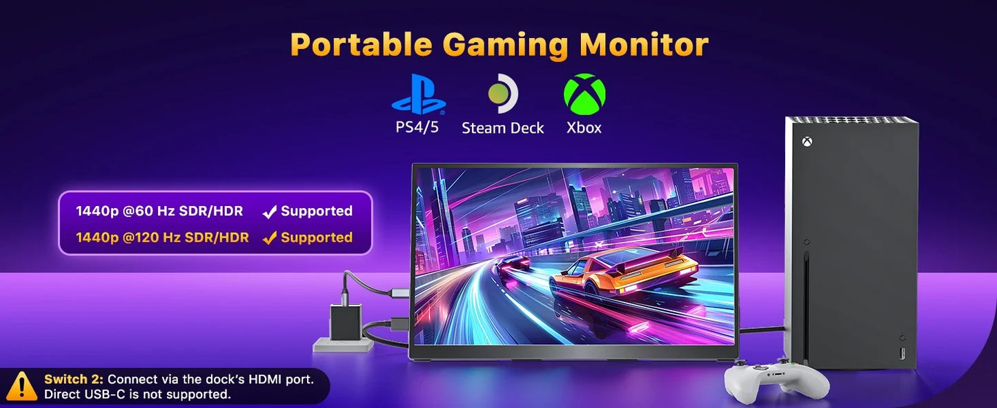 XAITH UCKY 16-inch 2K Portable Monitor, 2560×1600, 500 Nits, 120% sRGB, 165Hz HDR, HDMI & USB-C Travel External Display for Lapt