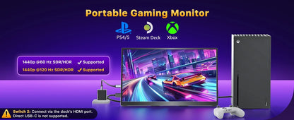 XAITH UCKY 16-inch 2K Portable Monitor, 2560×1600, 500 Nits, 120% sRGB, 165Hz HDR, HDMI & USB-C Travel External Display for Lapt