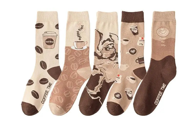 Good quality Best-selling Novelty Socks Women Spring Autumn Fashion Classic Cartoon Letter Coffee Creative Casual Stockings