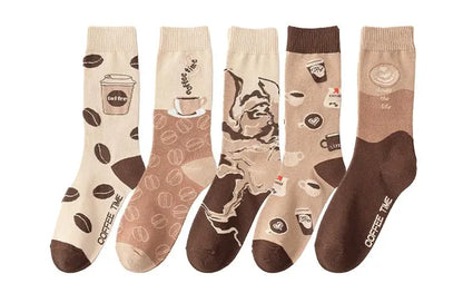 Good quality Best-selling Novelty Socks Women Spring Autumn Fashion Classic Cartoon Letter Coffee Creative Casual Stockings