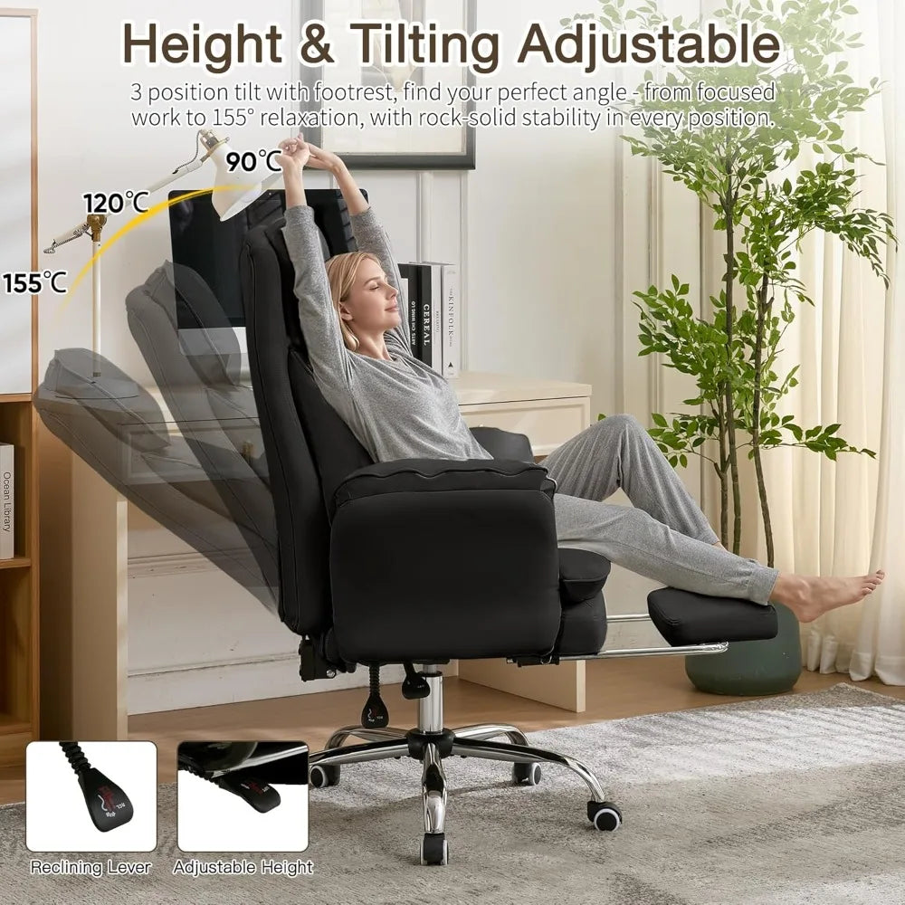 Ergonomic Cloud Cross Legged Office Chair with Footrest,Leather Big and Tall Executive Chair with Wheels,Reversible, Customized
