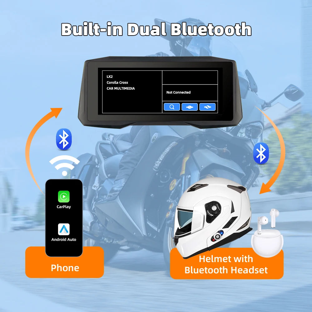 EKIY 7 inch Wireless CarPlay Moto Android Auto Portable Digital Motorcycle Dashboard GPS Navigation Display Screen Monitor TPMS
