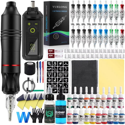Wireless Tattoo Machine Kit Tattoo Pen with Mini Tattoo Battary Cartridge Needle Set Permanent Makeup Tool for Tattoo Artist