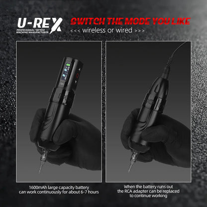 T-Rex Wireless Tattoo Machine Rotary Pen Coreless Motor 4.0mm Travel with Two 1600mAh Batteries Suitable for Tattoo Artists