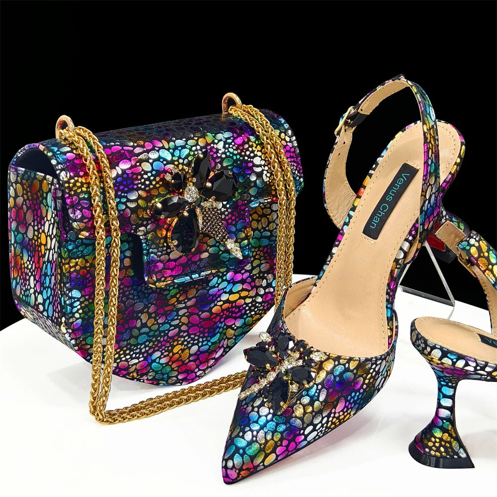 doershow New Arrival African Wedding Shoes and Bag Set gold Color Italian Shoes with Matching Bags Nigerian lady party  HDF1-12