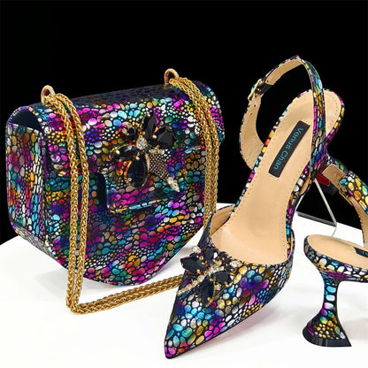 doershow New Arrival African Wedding Shoes and Bag Set gold Color Italian Shoes with Matching Bags Nigerian lady party  HDF1-12