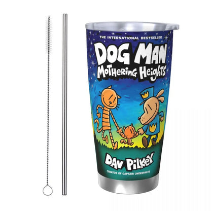 Dog Man Dogman Movie Comic Insulated Tumbler with Straws Cartoon Stainless Steel Thermal Mug Double Wall Car Bottle Cups, 20oz