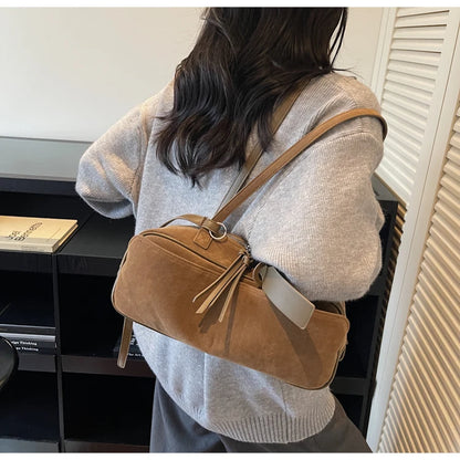 Retro Red Suede Wedding Shoulder Bag Luxury Designer Women Versatile Underarm Bags Elegant Female Large Capacity Handbags