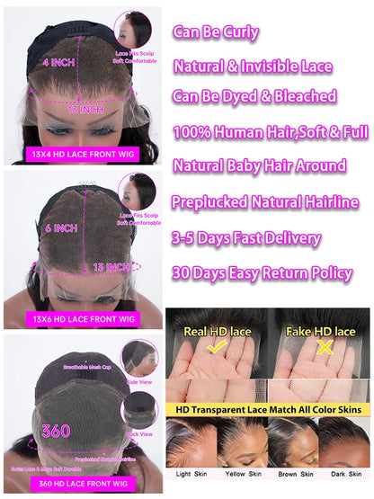 250 Density 40 Inch Body Wave 13x6 Hd Lace Front Wig 360 Lace Frontal Wigs For Women Brazilian 13x4 Pre Plucked Lace Human Hair