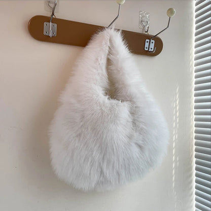 Winter Shoulder Bags Casual Furry for Women Solid Color Soft Plush Ladies Clutch Purse Handbags Lightweight Female Hobos Bag