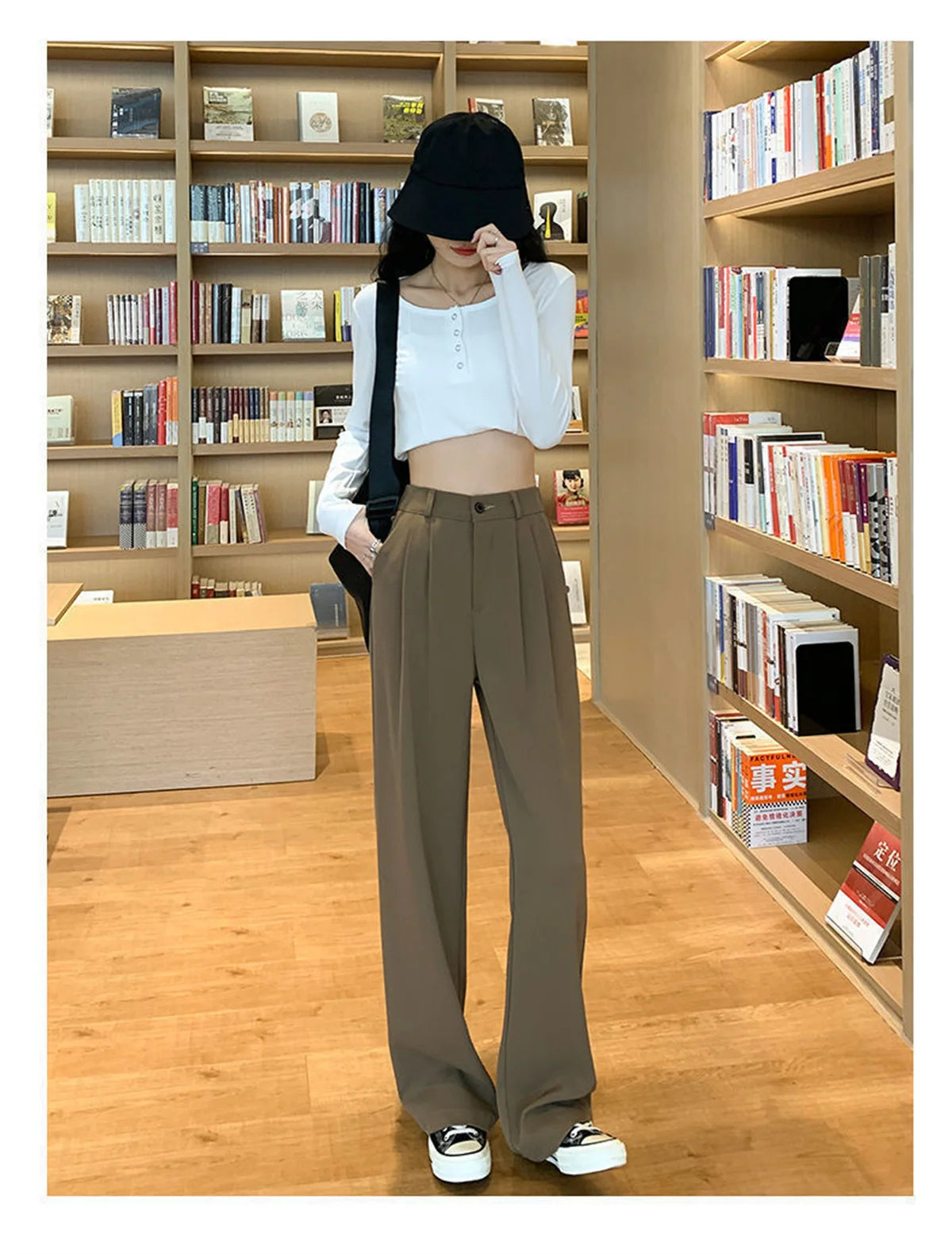 Fashion High Waist Wide Leg Pants Women Spring Fall Baggy Black Trouser Office Ladies Full Length Straight Suit Pant Outwear New