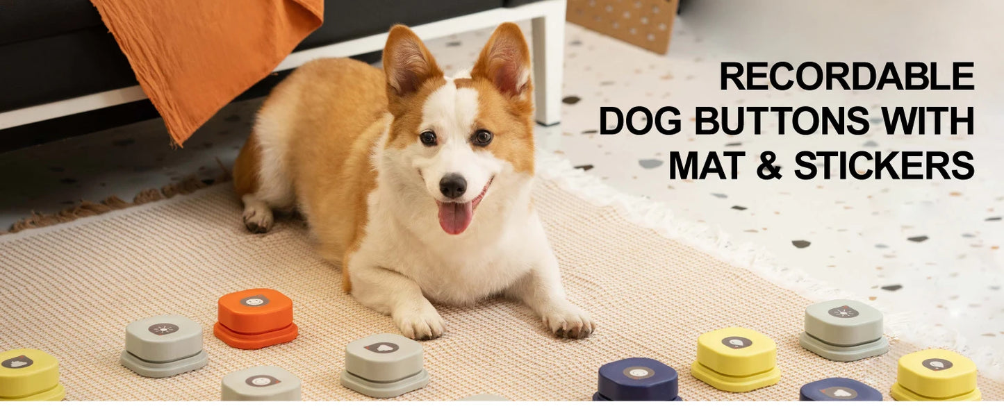 Mewoofun Dog Buttons with Rubber Mat Recordable Dog Talking Buttons Set Communication Starter Pack Dog Training Speaking Buttons