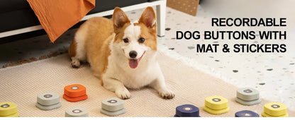 Mewoofun Dog Buttons with Rubber Mat Recordable Dog Talking Buttons Set Communication Starter Pack Dog Training Speaking Buttons