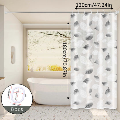 Fresh Leaf Black and White Style Shower Curtain, Minimalist Nordic Bathroom Partition Curtain, Artistic Bathroom Space Decorative Curtain