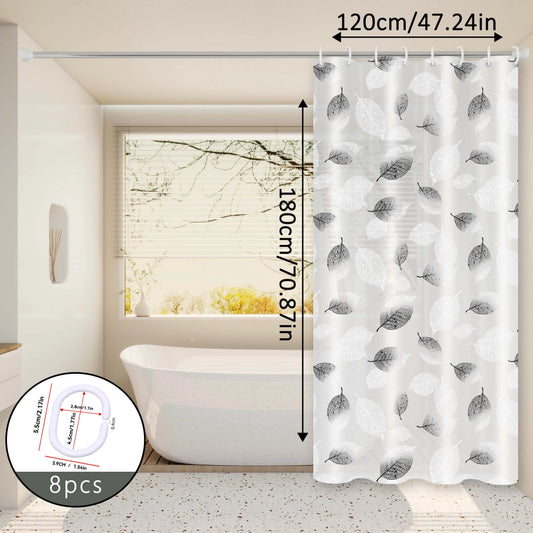 Fresh Leaf Black and White Style Shower Curtain, Minimalist Nordic Bathroom Partition Curtain, Artistic Bathroom Space Decorative Curtain