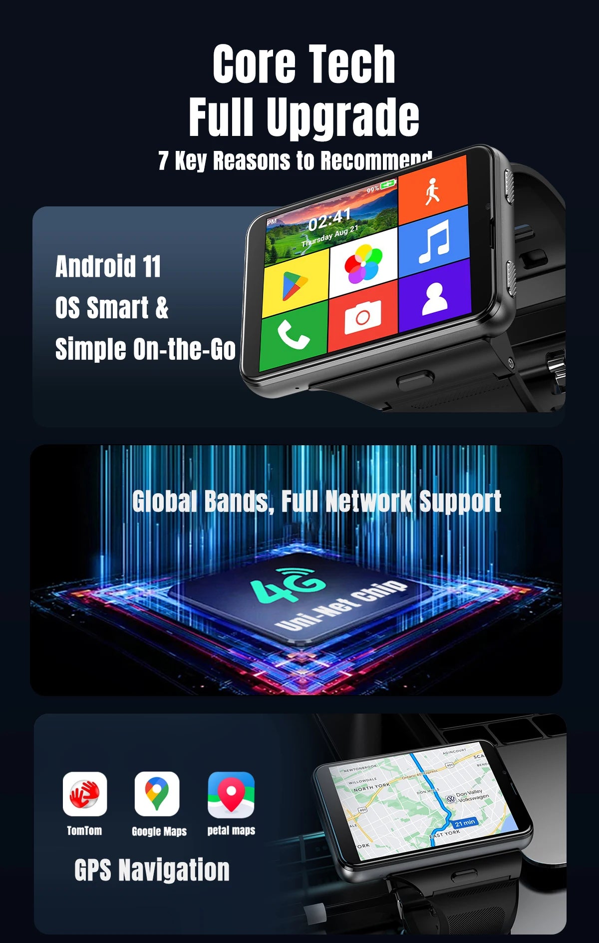 Factory S999 4G Smart Watch Android 11 OS MTK6761 Quad Core 4GB 64GB 2.88" HD Large Screen Smartwatch 2.0MP+8.0MP Dual Camera