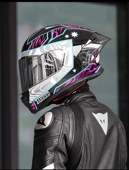 TANKED Motorcycle Helmet DOT ECE2206 Helmets Street Racing Capacete Pink Visor Double D Buckle Women Casco Moto S M  LCascos