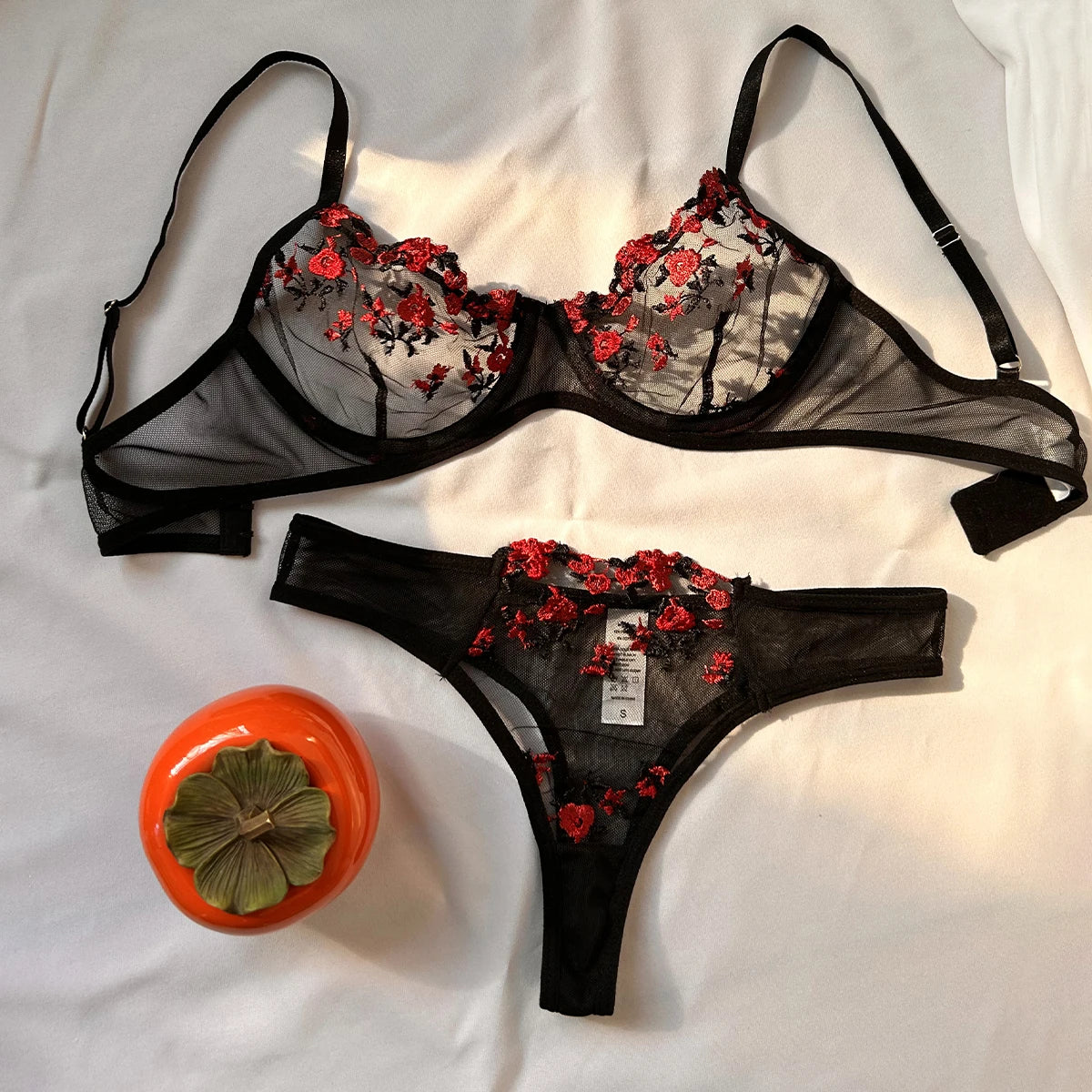 Women's Embroidered Push Up Lingerie Set, Comfortable Thin Bralette Underwear for Daily Wear