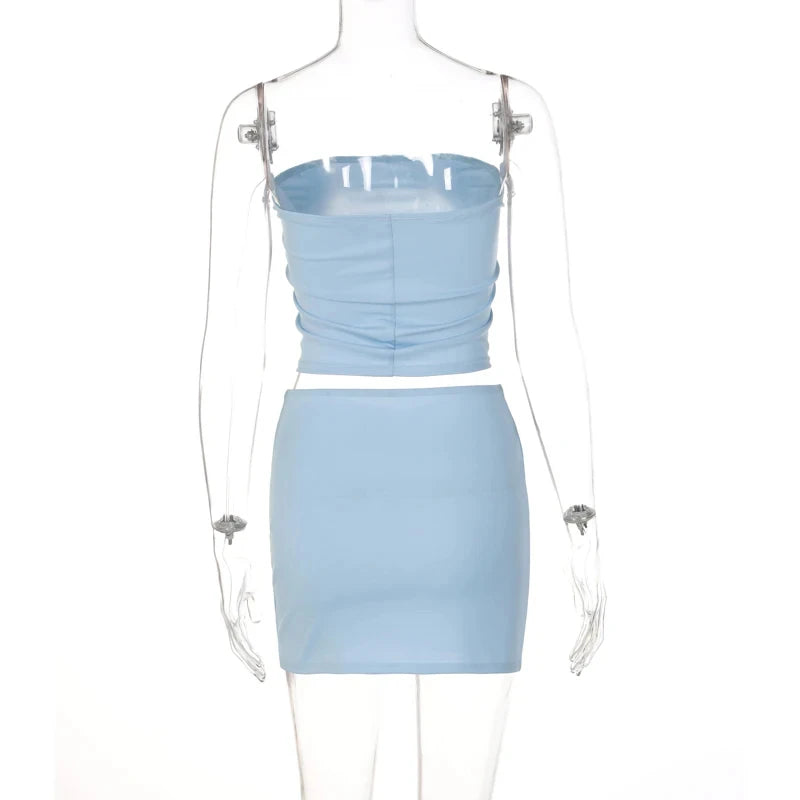 Dulzura Women 2025 Spring Tube Tops Mini Skirts Party Club Two Piece Matching Sets Vacation Outfits Wholesale Items For Business