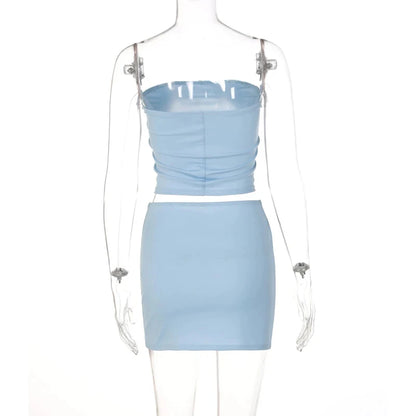 Dulzura Women 2025 Spring Tube Tops Mini Skirts Party Club Two Piece Matching Sets Vacation Outfits Wholesale Items For Business