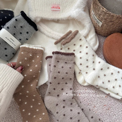 Winter Warm Thickened Polka Dot Plush Socks Women Girls Mid-calf Socks Fall Thickened Padded Warm Socks Home Sleep Floor Sox