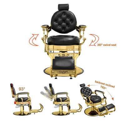 Reclining Barber Chair Heavy Duty Salon Chair Wide Seat Gold & Black for Barber Station with Footrest, Customized