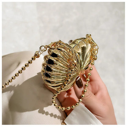 Golden Silver Evening Bag Handbag Luxury Designer Shoulder Crossbody Bags Party Wedding Clutch Mini Heart Pattern Shell Purse