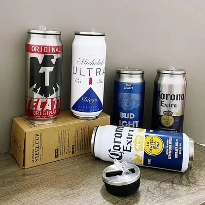 500ML Thermos with Straw 304 Stainless Steel Beer Bottle Cola Can Termos Para Cafe Beer Cold Keeper Home Kitchen Drinkware