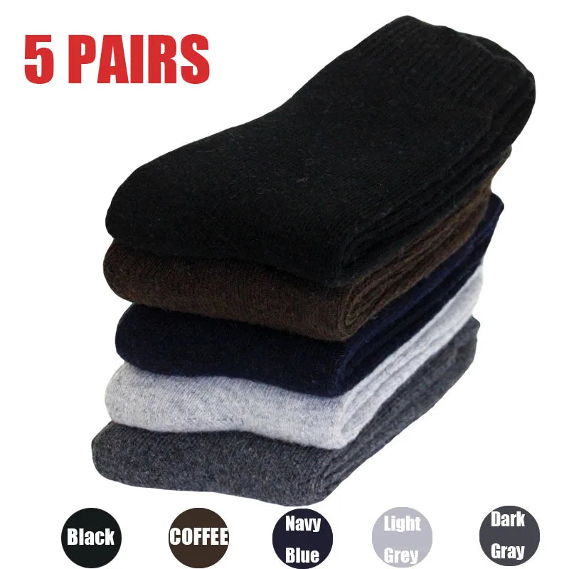 5 Pairs Winter Super Thicker Warm Socks Wool Women Socks New Solid Merino Wool Socks Against Cold Snow Men Terry Sock Size 36-42