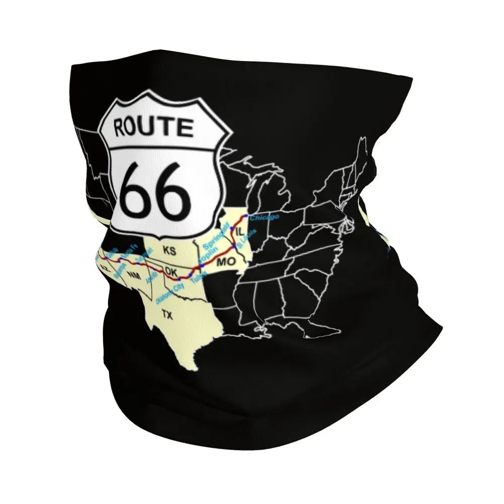 Custom Travel Motorcycle Ride Route 66 Bandana Winter Neck Warmer Windproof Wrap Face Scarf for Hiking Highways Gaiter Headband