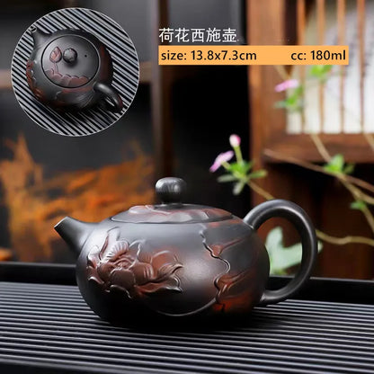 Purple Pottery Relief Teapot Hand-carved Dragon Pattern Beauty Kettle Traditional Ball Hole Filter Pot Chinese Zisha Tea Set
