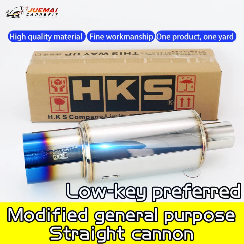 Car Exhaust Pipe Modified Parts HKS Muffler Straight Tailpipe Universal Outlet 89MM Glossy Silver Blue Stainless 51 63 76mm Fit