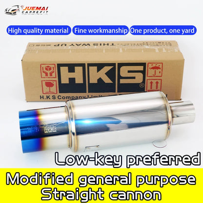 Car Exhaust Pipe Modified Parts HKS Muffler Straight Tailpipe Universal Outlet 89MM Glossy Silver Blue Stainless 51 63 76mm Fit