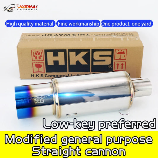 Car Exhaust Pipe Modified Parts HKS Muffler Straight Tailpipe Universal Outlet 89MM Glossy Silver Blue Stainless 51 63 76mm Fit