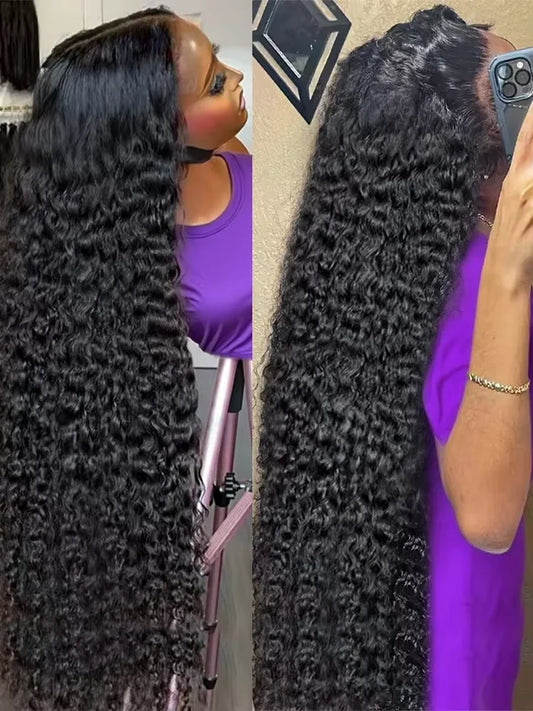 250% Density Brazilian Raw 30 32 inch 13x6 HD Lace Front Human Hair Wigs Deep Wave 13x4 Frontal Wigs Curly Glueless Closure Wigs
