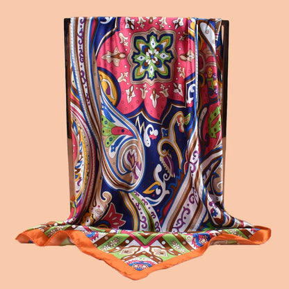 1PCS Ladies Multicolor Peacock Feather Pattern Large Tassel Shawl Fashionable Wrap Scarf for Travel Party Ladies Silk Scarf